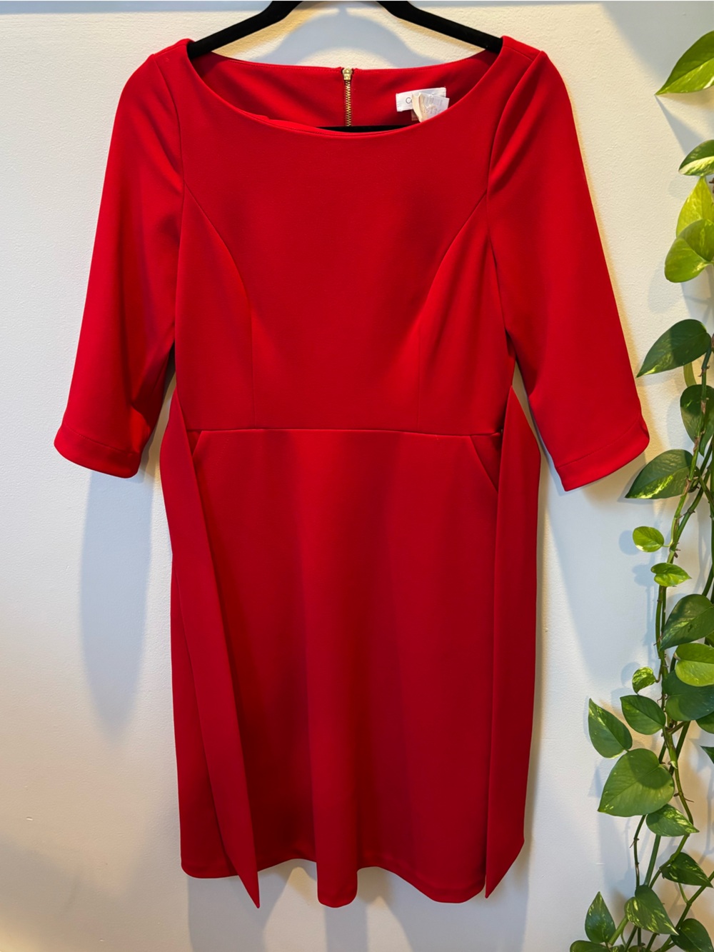 Calvin Klein Red 3/4 Sleeve Sheath Dress, Size 6